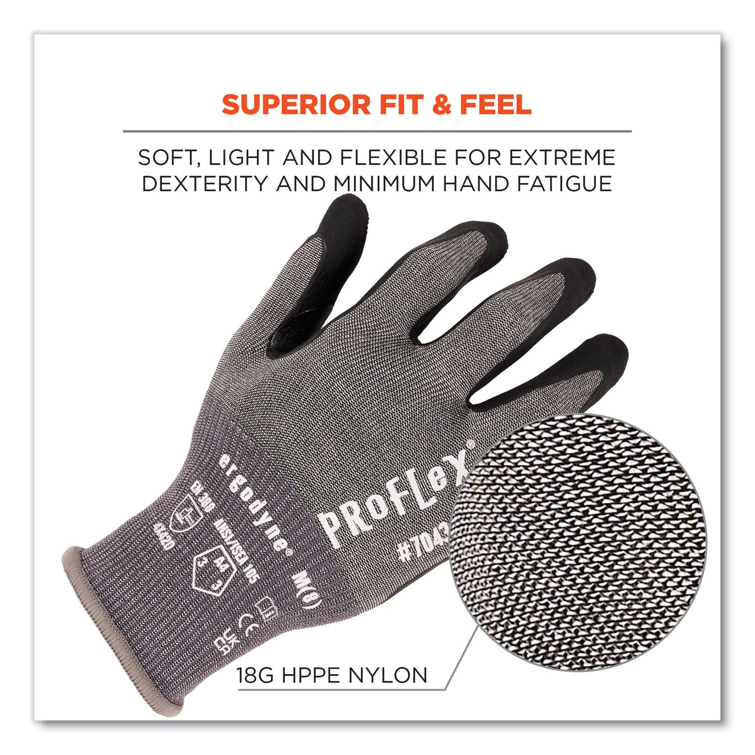 ProFlex 7043 ANSI A4 Nitrile Coated CR Gloves, Gray, Large, 1 Pair, Ships in 1-3 Business Days