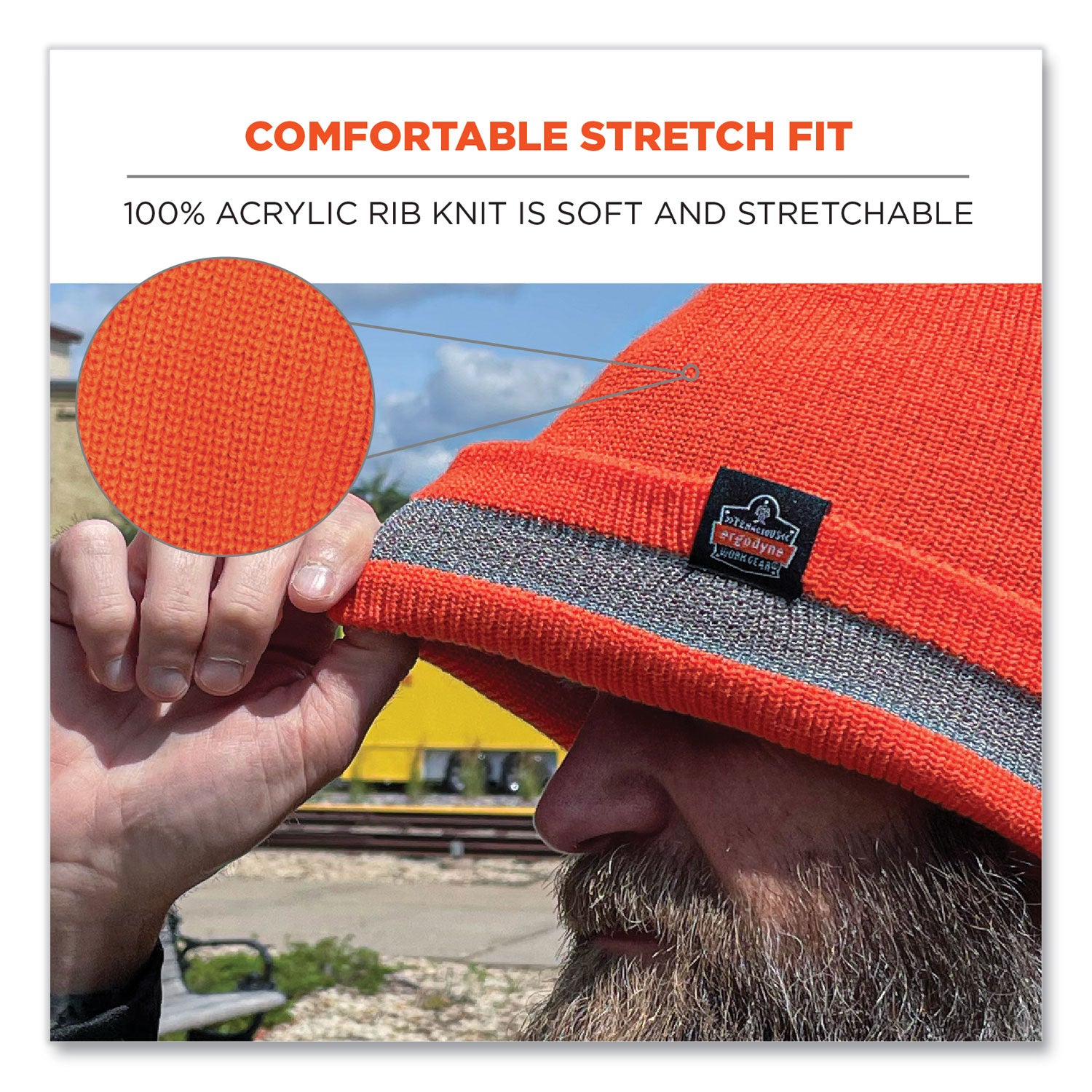 N-Ferno 6803 Reflective Rib Knit Winter Hat, One Size Fits Most, Orange, Ships in 1-3 Business Days