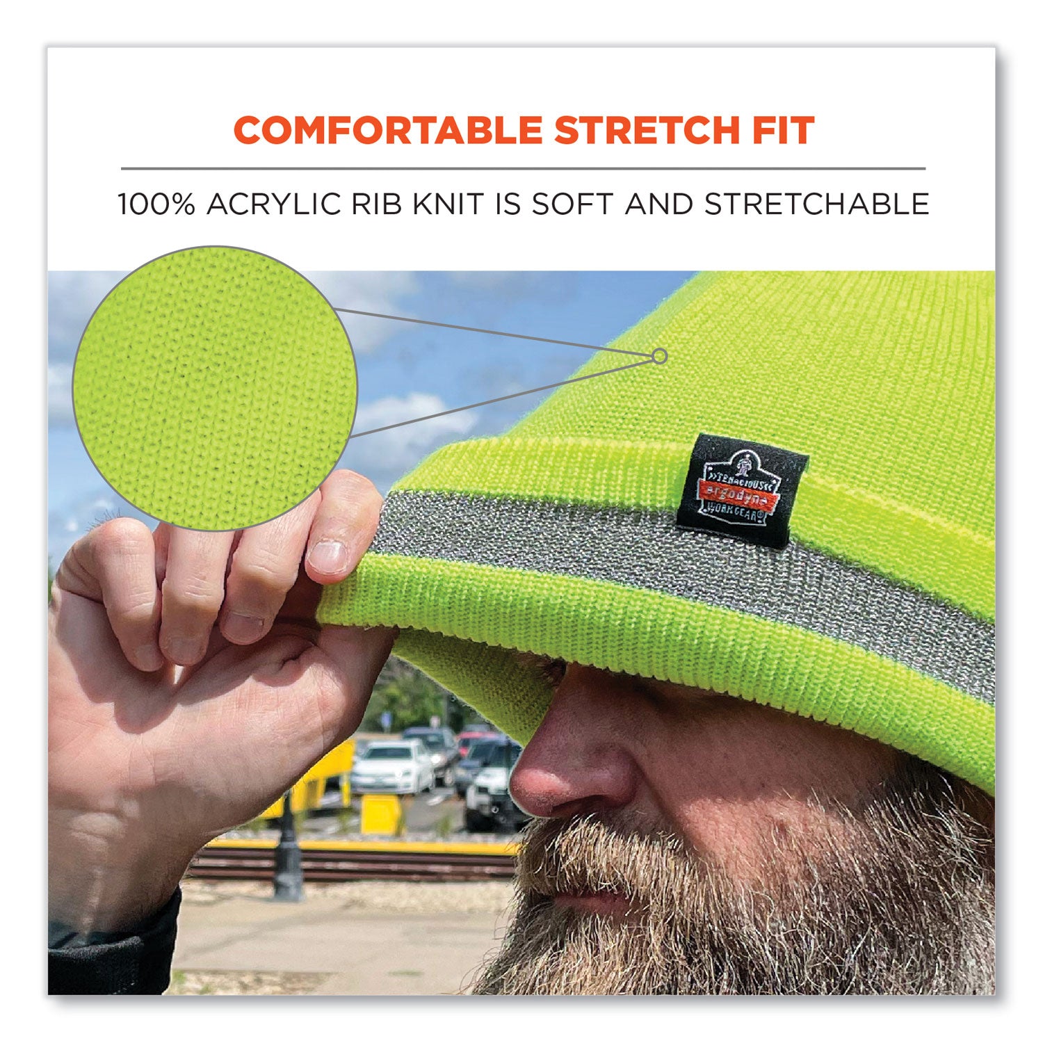 N-Ferno 6803 Reflective Rib Knit Winter Hat, One Size Fits Most, Lime, Ships in 1-3 Business Days