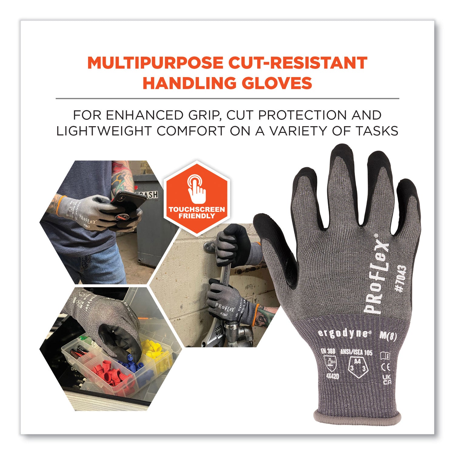 ProFlex 7043 ANSI A4 Nitrile Coated CR Gloves, Gray, Large, 12 Pairs, Ships in 1-3 Business Days