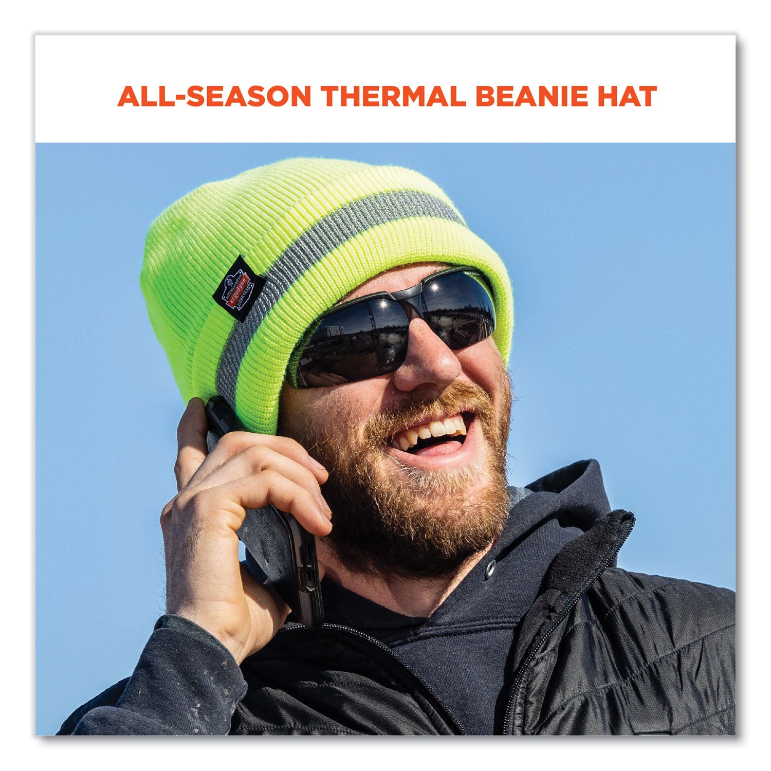N-Ferno 6803 Reflective Rib Knit Winter Hat, One Size Fits Most, Lime, Ships in 1-3 Business Days