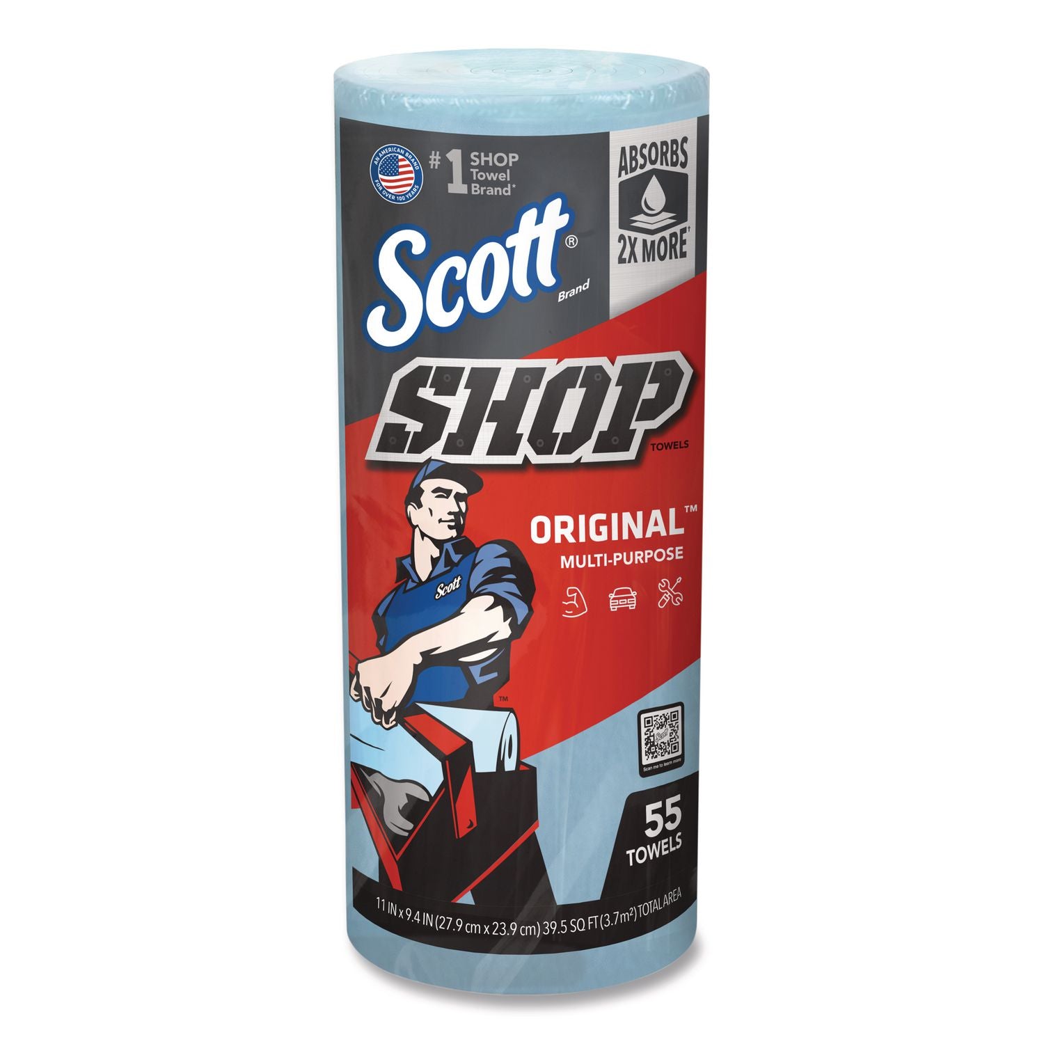 Shop Towels, Standard Roll, 1-Ply, 9.4 x 11, Blue, 55/Roll, 30 Rolls/Carton