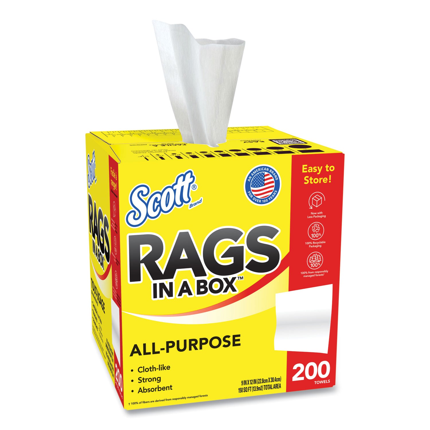 Rags in a Box, POP-UP Box, 12 x 9, White, 200/Box, 8 Boxes/Carton