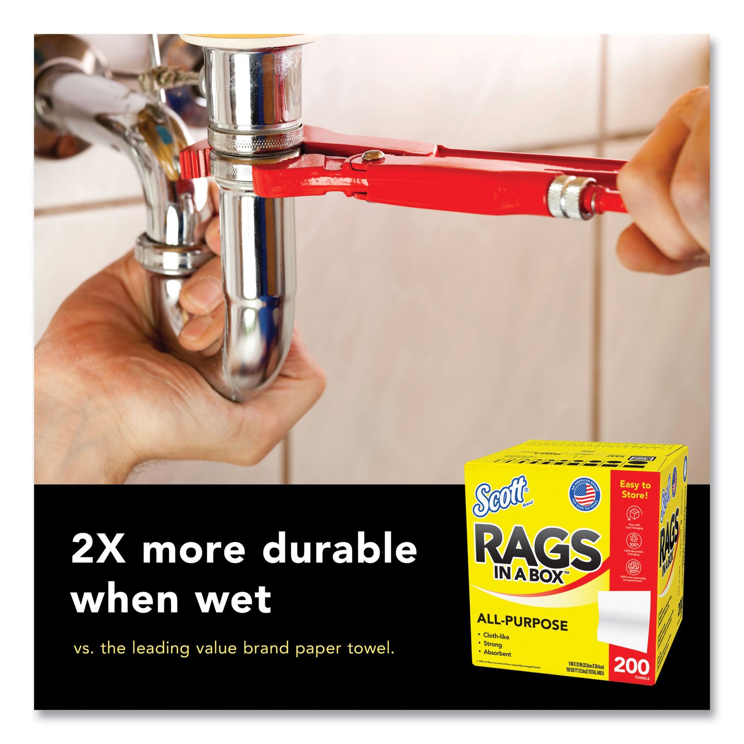 Rags in a Box, POP-UP Box, 12 x 9, White, 200/Box