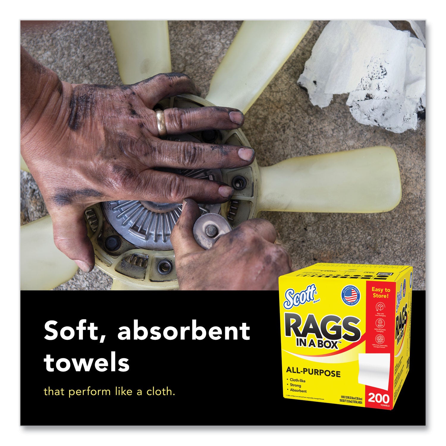 Rags in a Box, POP-UP Box, 12 x 9, White, 200/Box