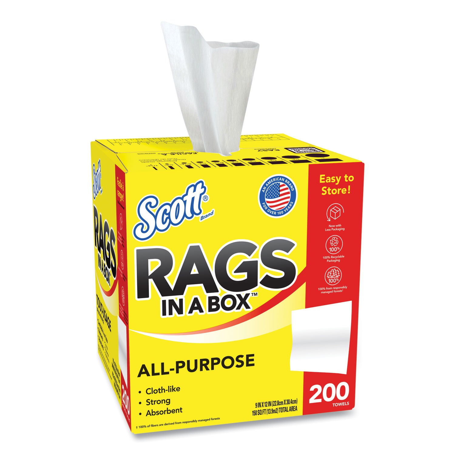 Rags in a Box, POP-UP Box, 12 x 9, White, 200/Box, 8 Boxes/Carton - 