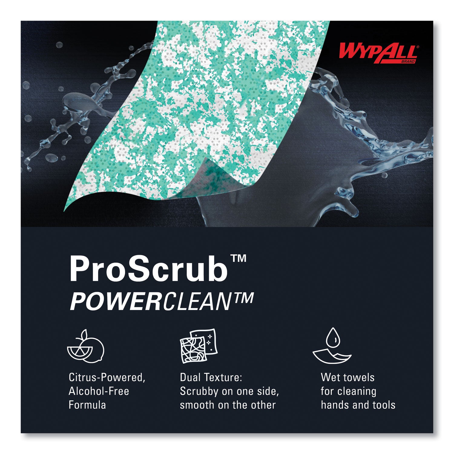 Power Clean ProScrub Pre-Saturated Wipes, 9.5 x 12, Citrus Scent, Green, 75/Bucket, 6 Buckets/Carton - 