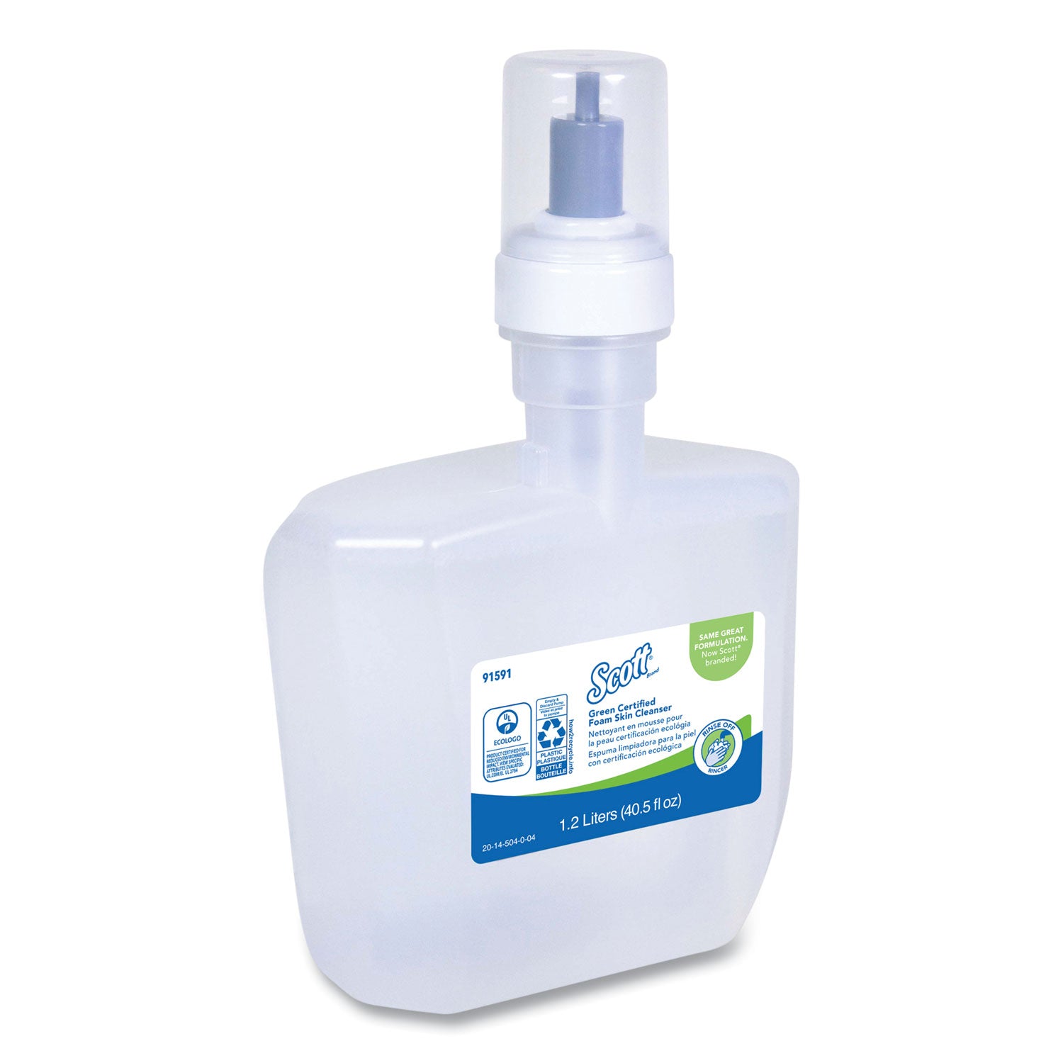 Essential Green Certified Foam Skin Cleanser, Unscented, 1,200 mL, 2/Carton