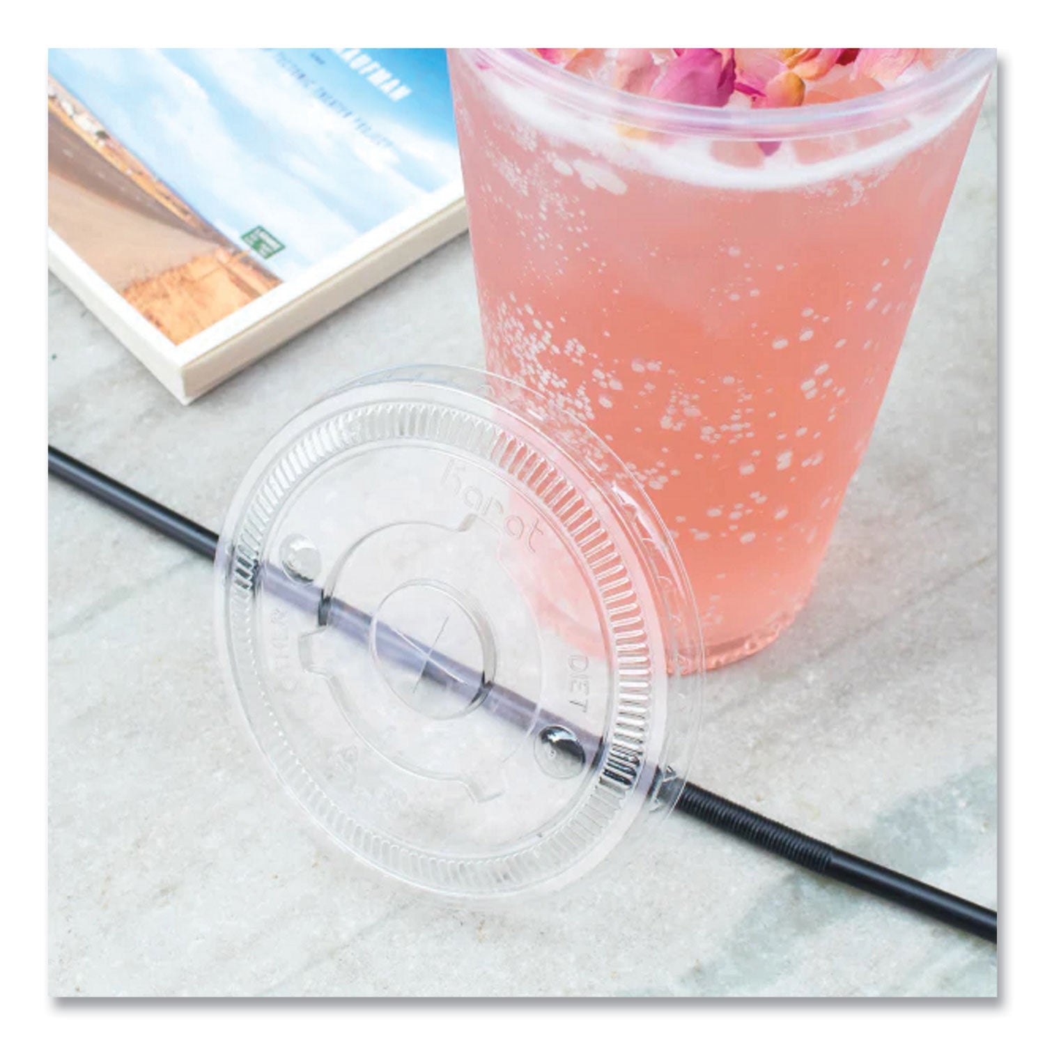 PET Lids, Fits 32 oz Cold Cups, Flat Lid, Clear, 600/Carton