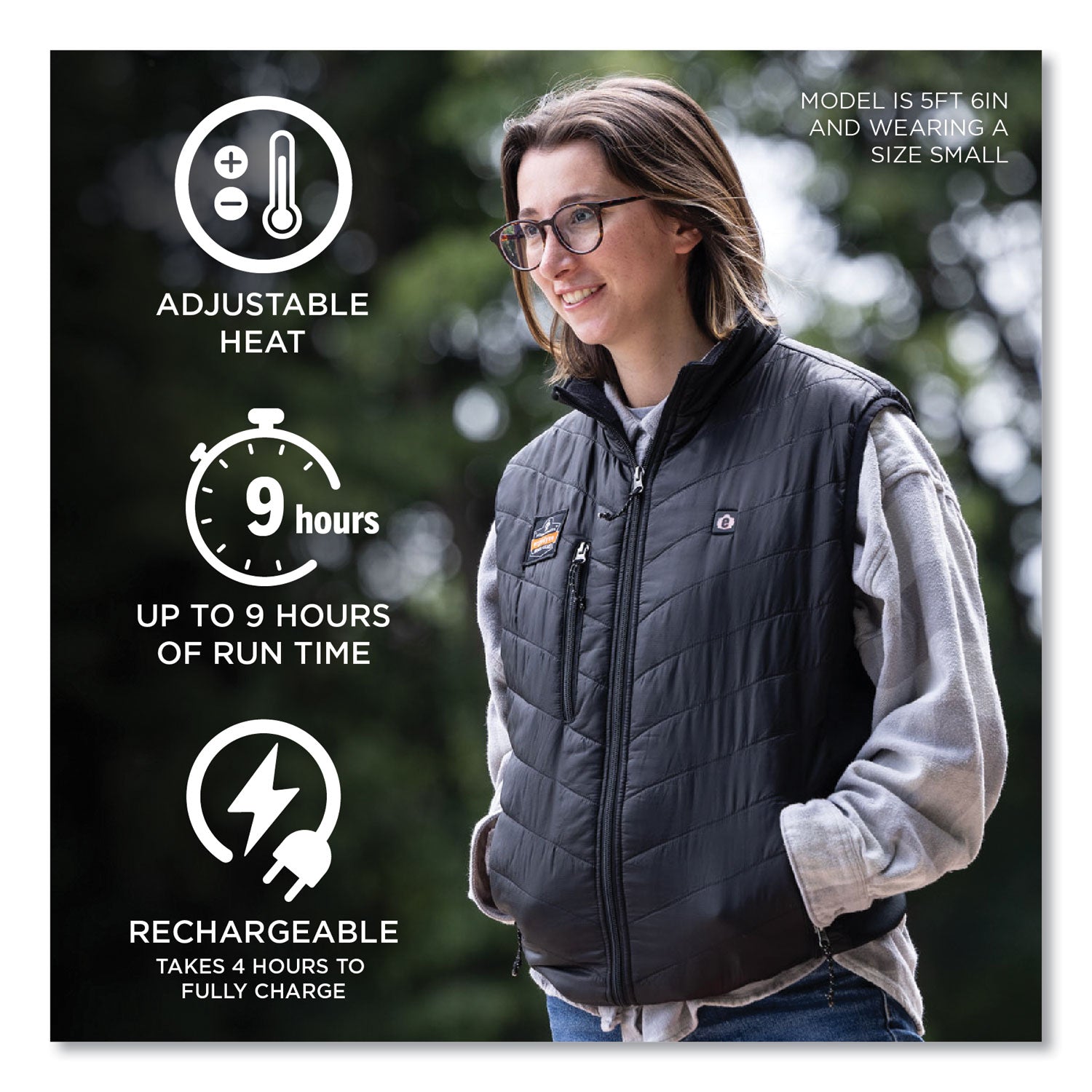 N-Ferno 6495 Rechargeable Heated Vest with Batter Power Bank, Fleece/Polyester, Small, Black, Ships in 1-3 Business Days