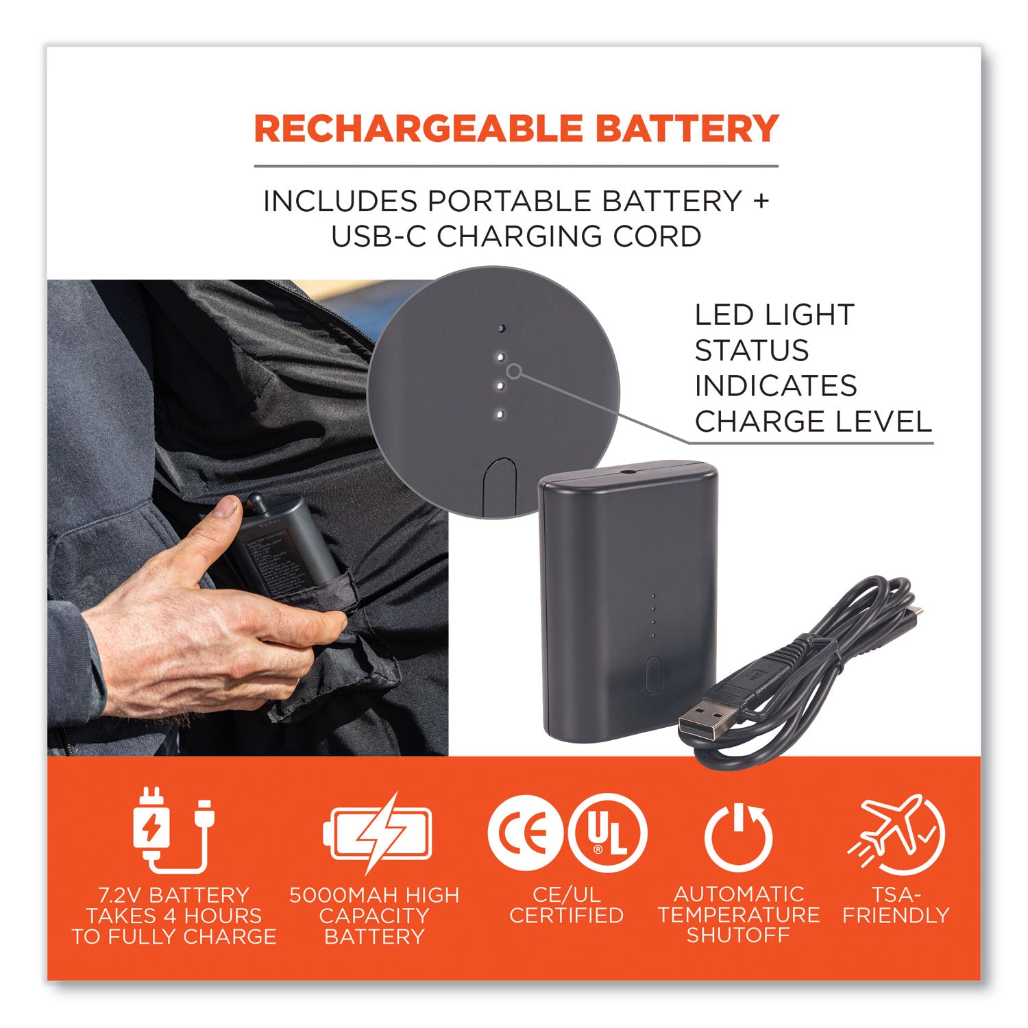 N-Ferno 6495 Rechargeable Heated Vest with Battery Power Bank, Fleece/Polyester, X-Large, Black, Ships in 1-3 Business Days