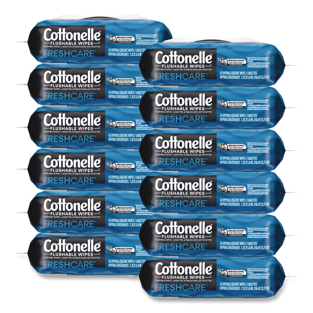 Fresh Care Flushable Cleansing Cloths, 1-Ply, 3.75 x 5.5, White, 42/Pack, 12 Packs/Carton