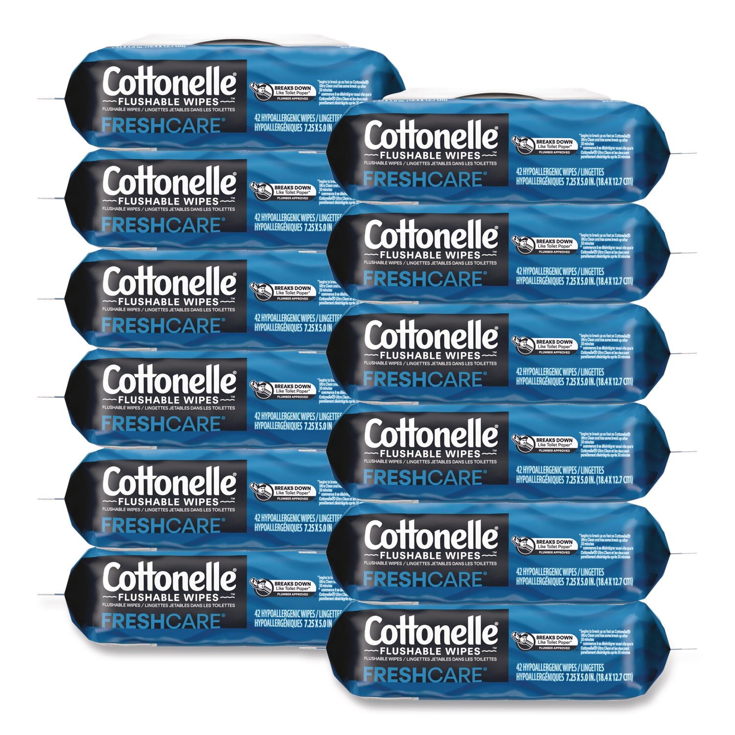 Fresh Care Flushable Cleansing Cloths, 1-Ply, 3.75 x 5.5, White, 42/Pack, 12 Packs/Carton