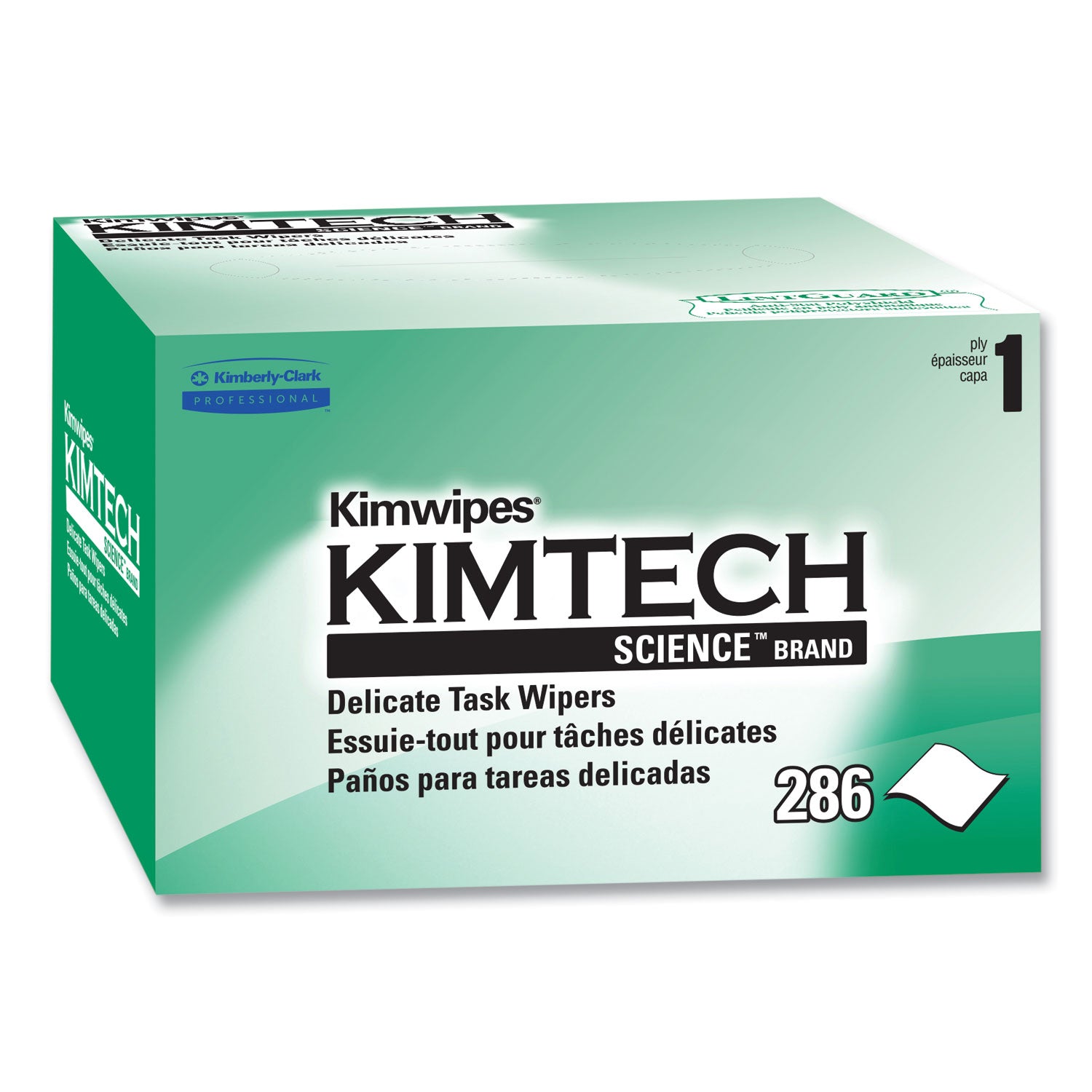 Kimwipes, Delicate Task Wipers, 1-Ply, 4.4 x 8.4, Unscented, White, 286/Box - 