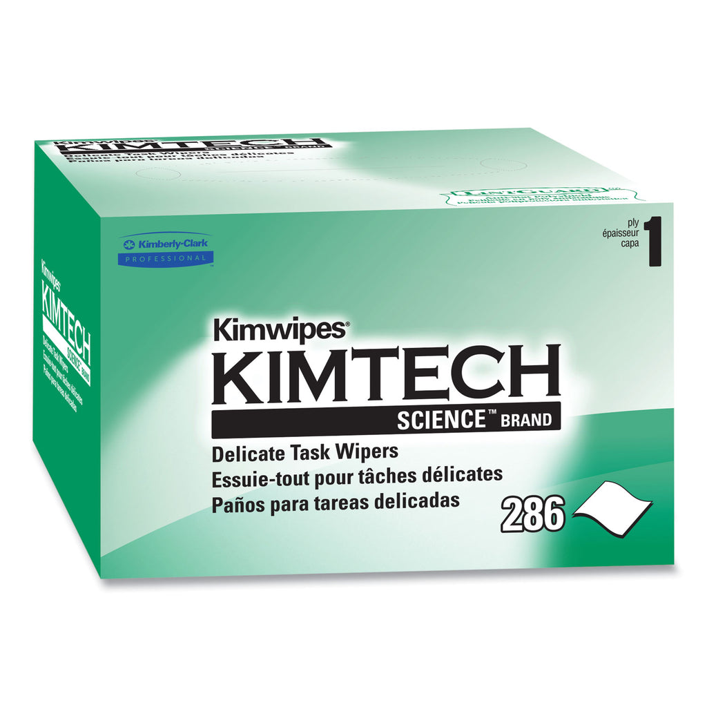 Kimwipes, Delicate Task Wipers, 1-Ply, 4.4 x 8.4, Unscented, White, 286/Box, 60 Boxes/Carton - 