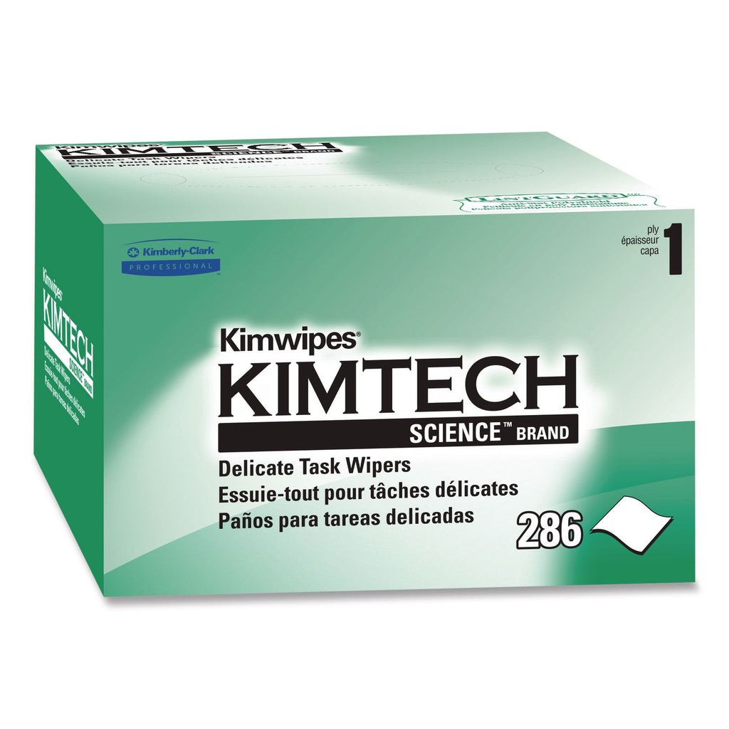 Kimwipes, Delicate Task Wipers, 1-Ply, 4.4 x 8.4, Unscented, White, 286/Box, 60 Boxes/Carton