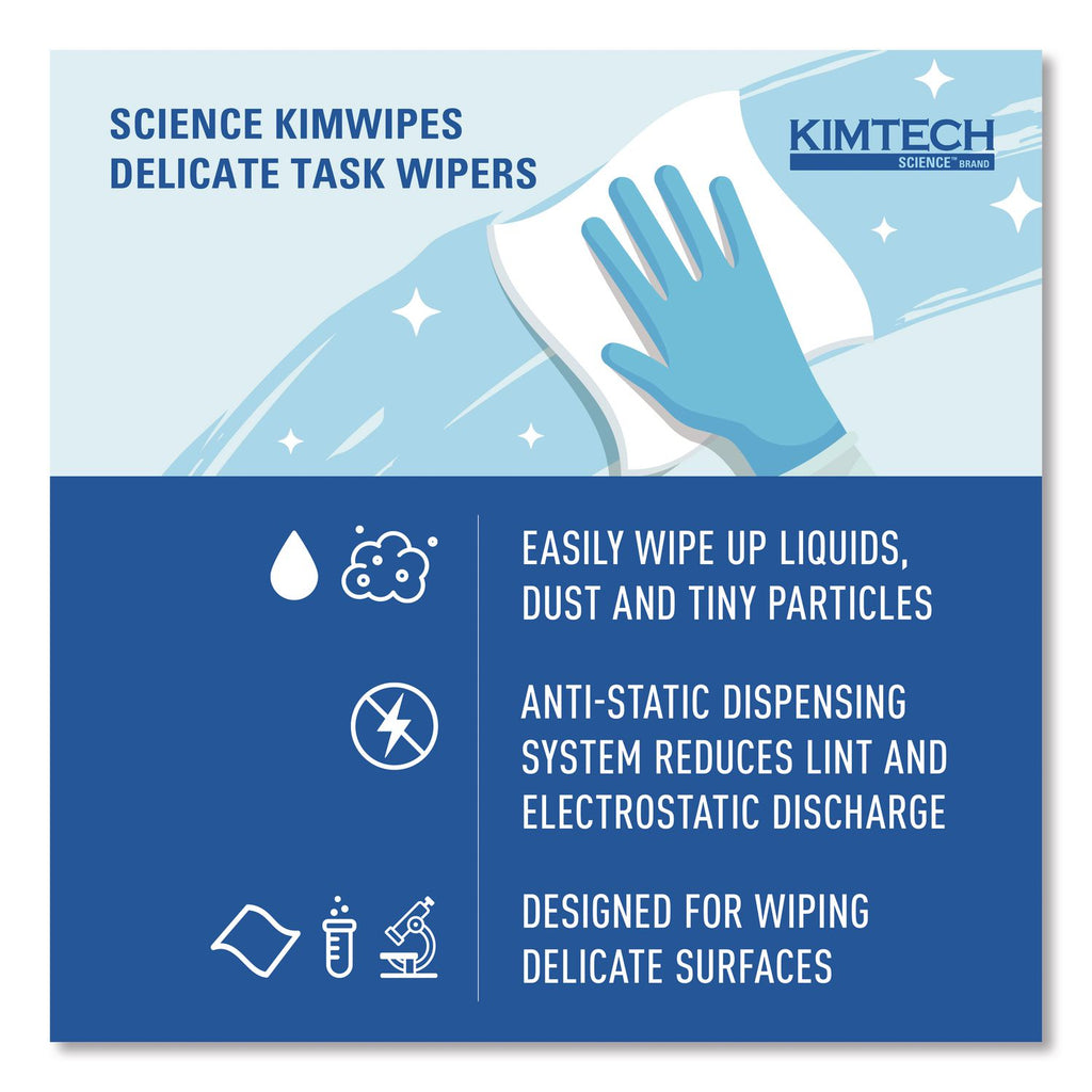 Kimwipes, Delicate Task Wipers, 1-Ply, 4.4 x 8.4, Unscented, White, 286/Box, 60 Boxes/Carton