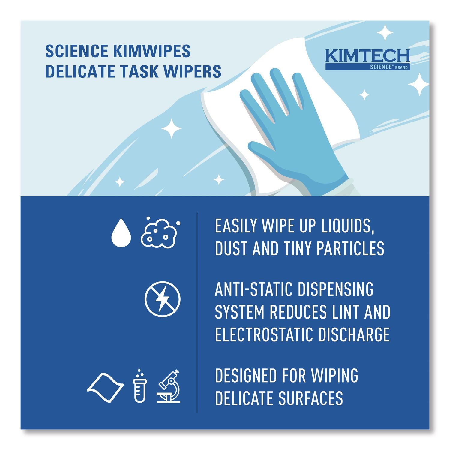 Kimwipes, Delicate Task Wipers, 1-Ply, 4.4 x 8.4, Unscented, White, 286/Box, 60 Boxes/Carton