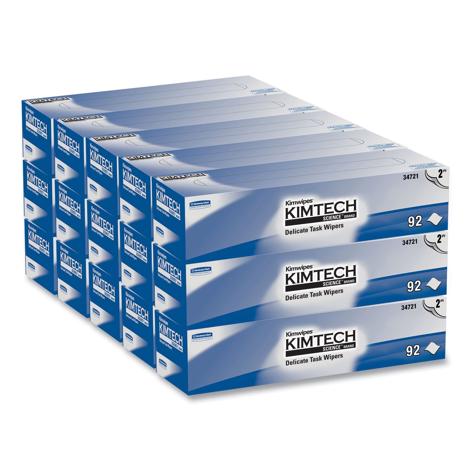 Kimwipes Delicate Task Wipers, 2-Ply, 14.7 x 16.6, Unscented, White, 92/Box, 15 Boxes/Carton - 1