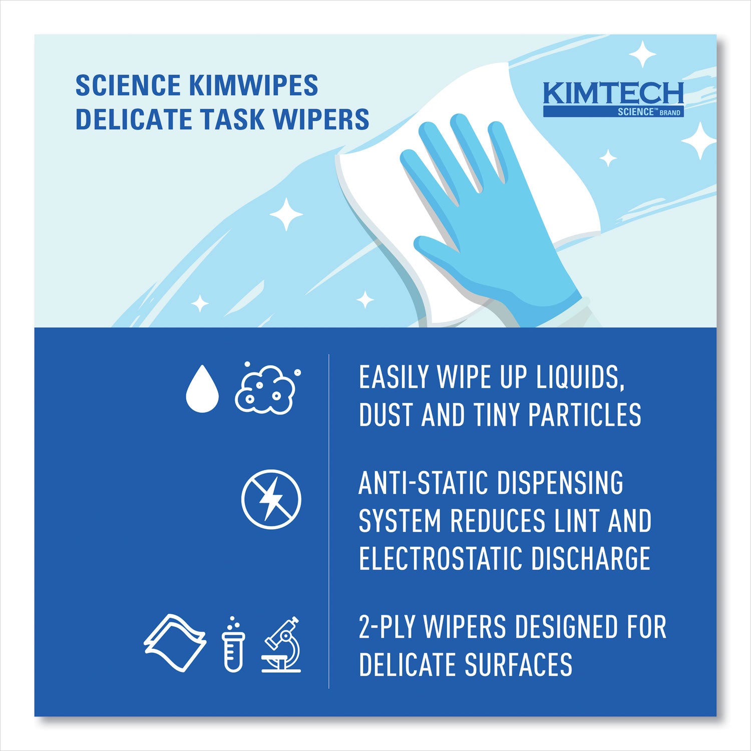 Kimwipes Delicate Task Wipers, 2-Ply, 14.7 x 16.6, Unscented, White, 92/Box, 15 Boxes/Carton - 8