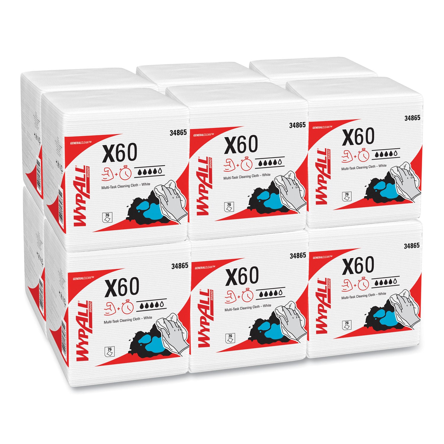 General Clean X60 Cloths, 1/4 Fold, 12.5 x 13, White, 76/Box, 12 Boxes/Carton - 