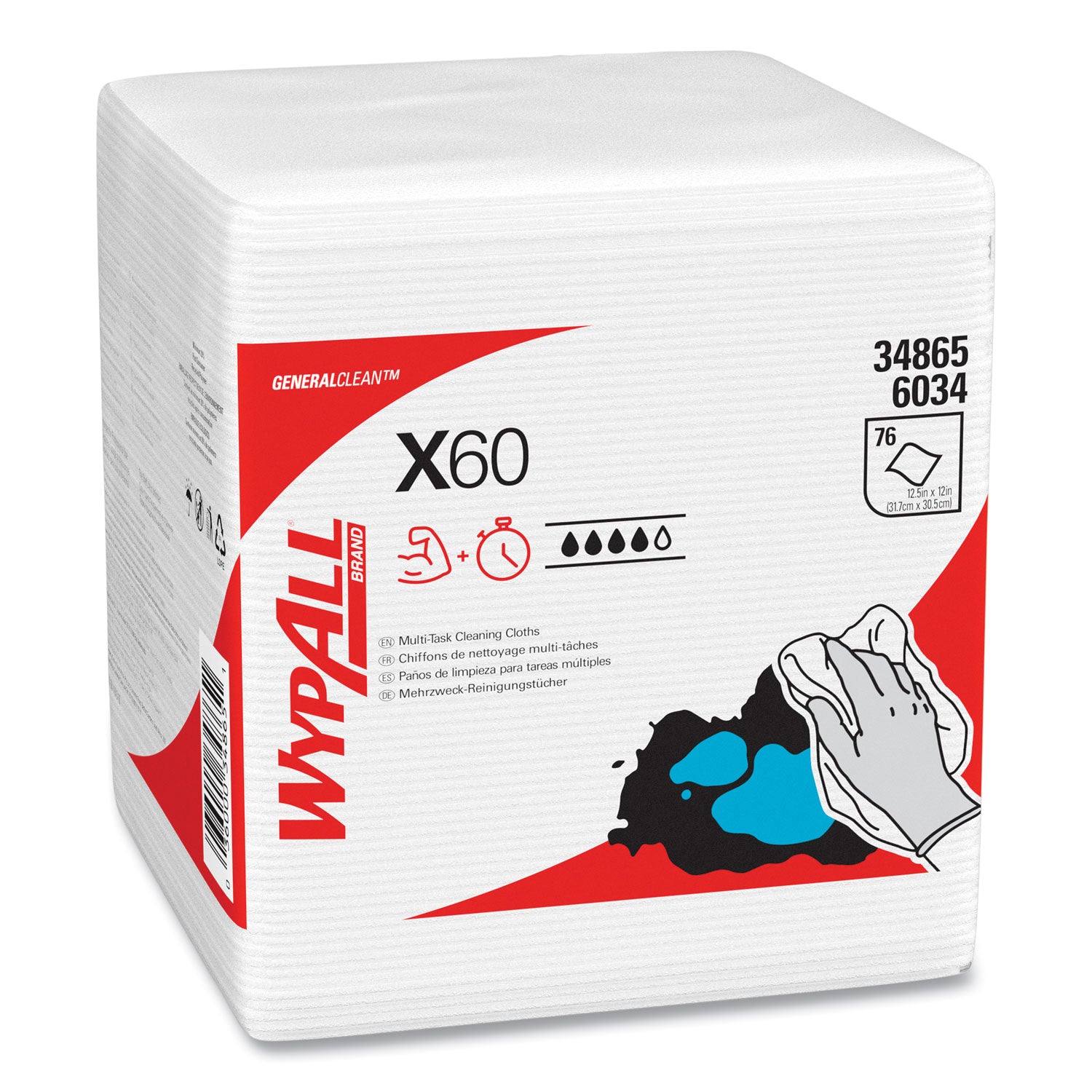 General Clean X60 Cloths, 1/4 Fold, 12.5 x 13, White, 76/Box, 12 Boxes/Carton - 