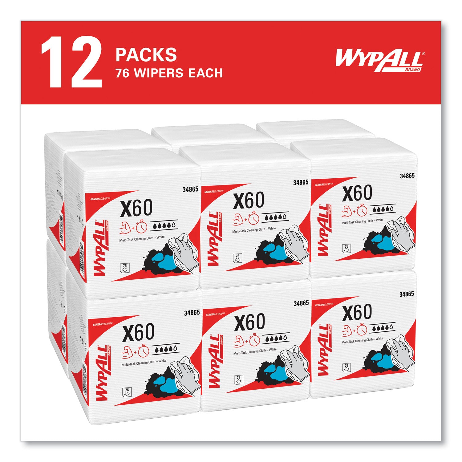 General Clean X60 Cloths, 1/4 Fold, 12.5 x 13, White, 76/Box, 12 Boxes/Carton - 