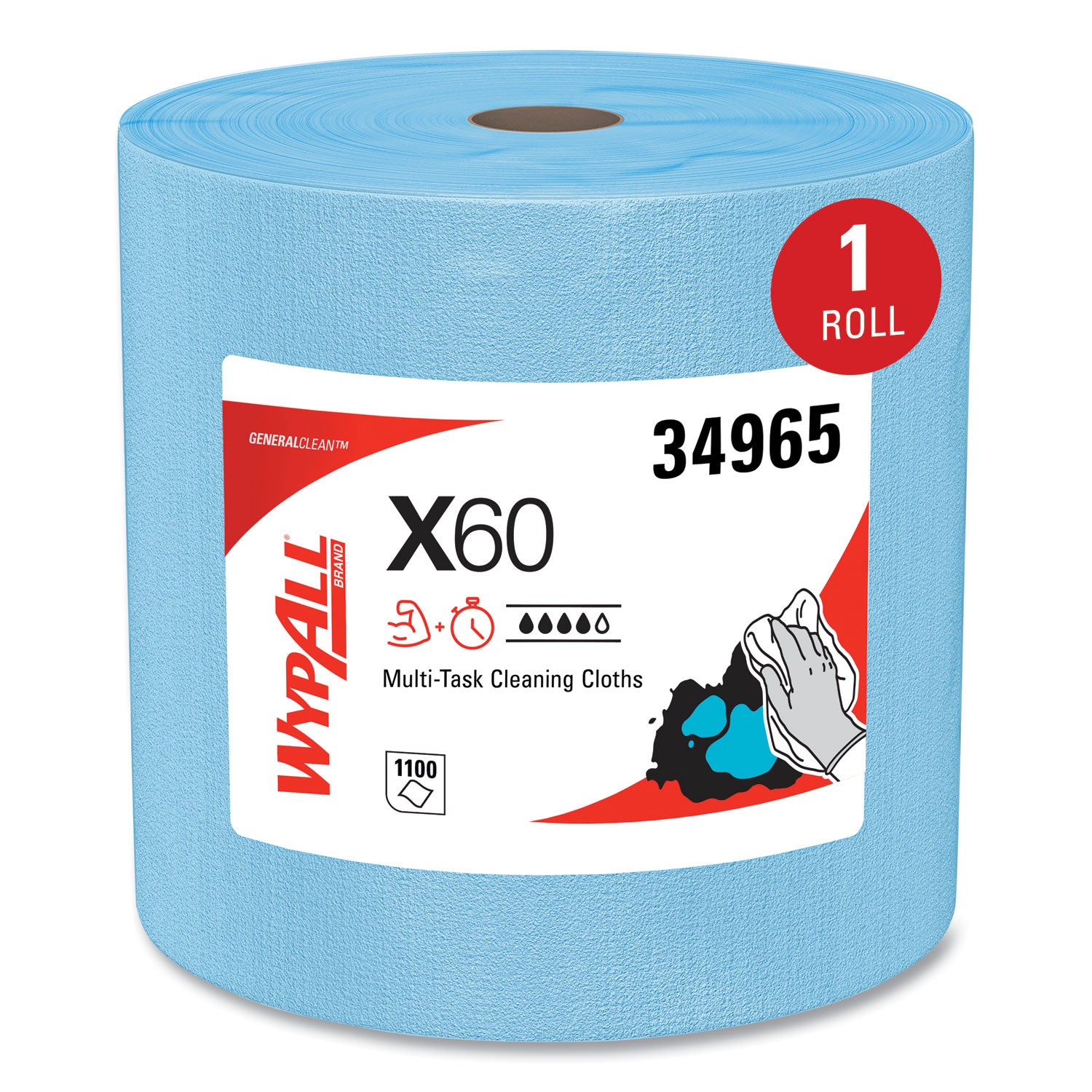 General Clean X60 Cloths, Jumbo Roll, 12.5 x 13.4, Blue, 1,100/Roll - 