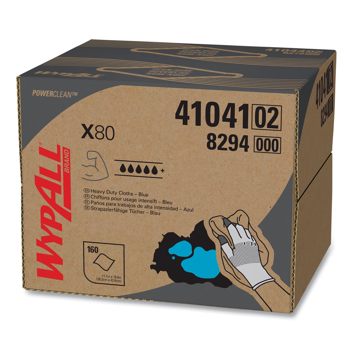 Power Clean X80 Heavy Duty Cloths, 11.1 x 16.8, Blue, 160 Wipers/Carton - 