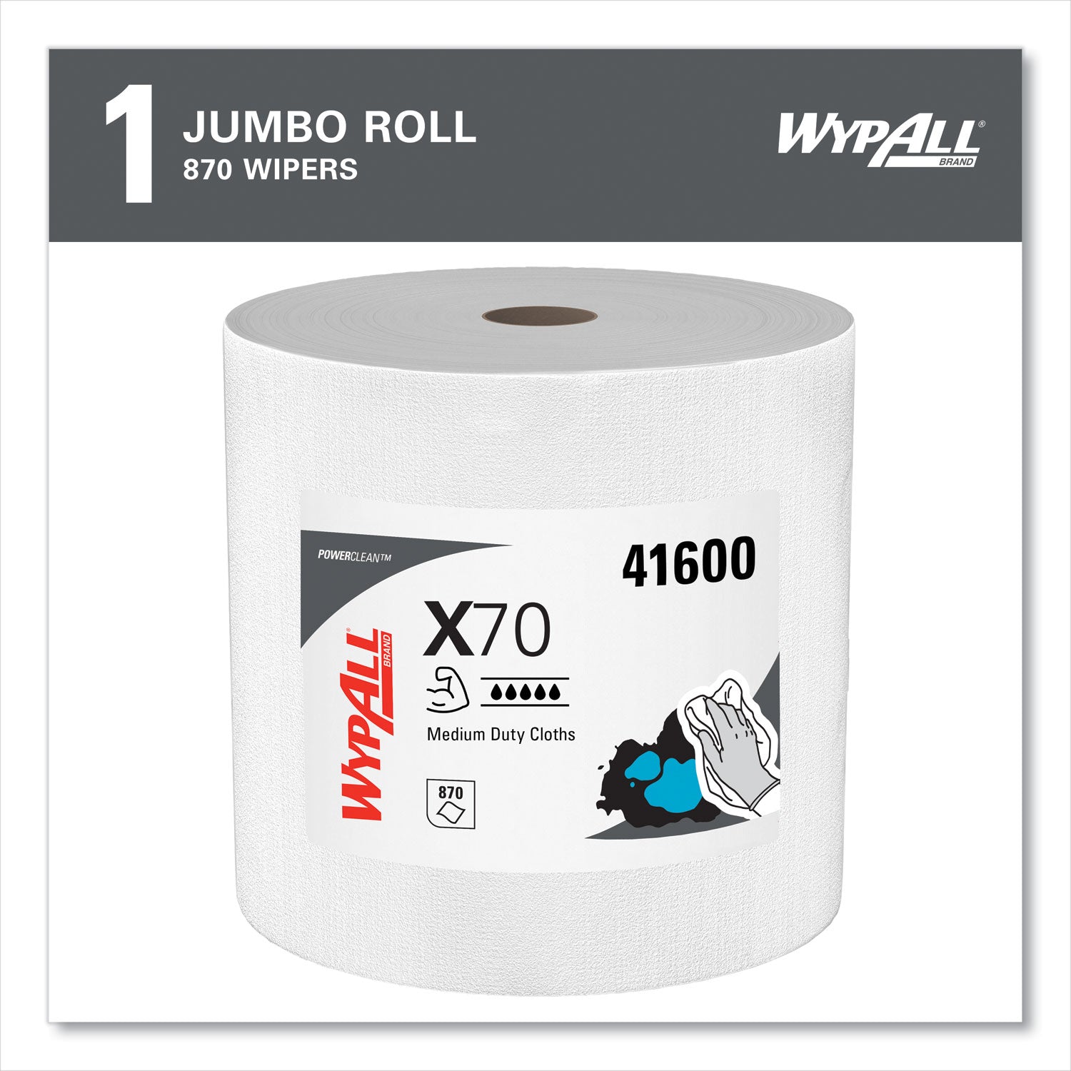 X70 Cloths, Jumbo Roll, Perf., 12.4 x 12.2, White, 870 Towels/Roll - 
