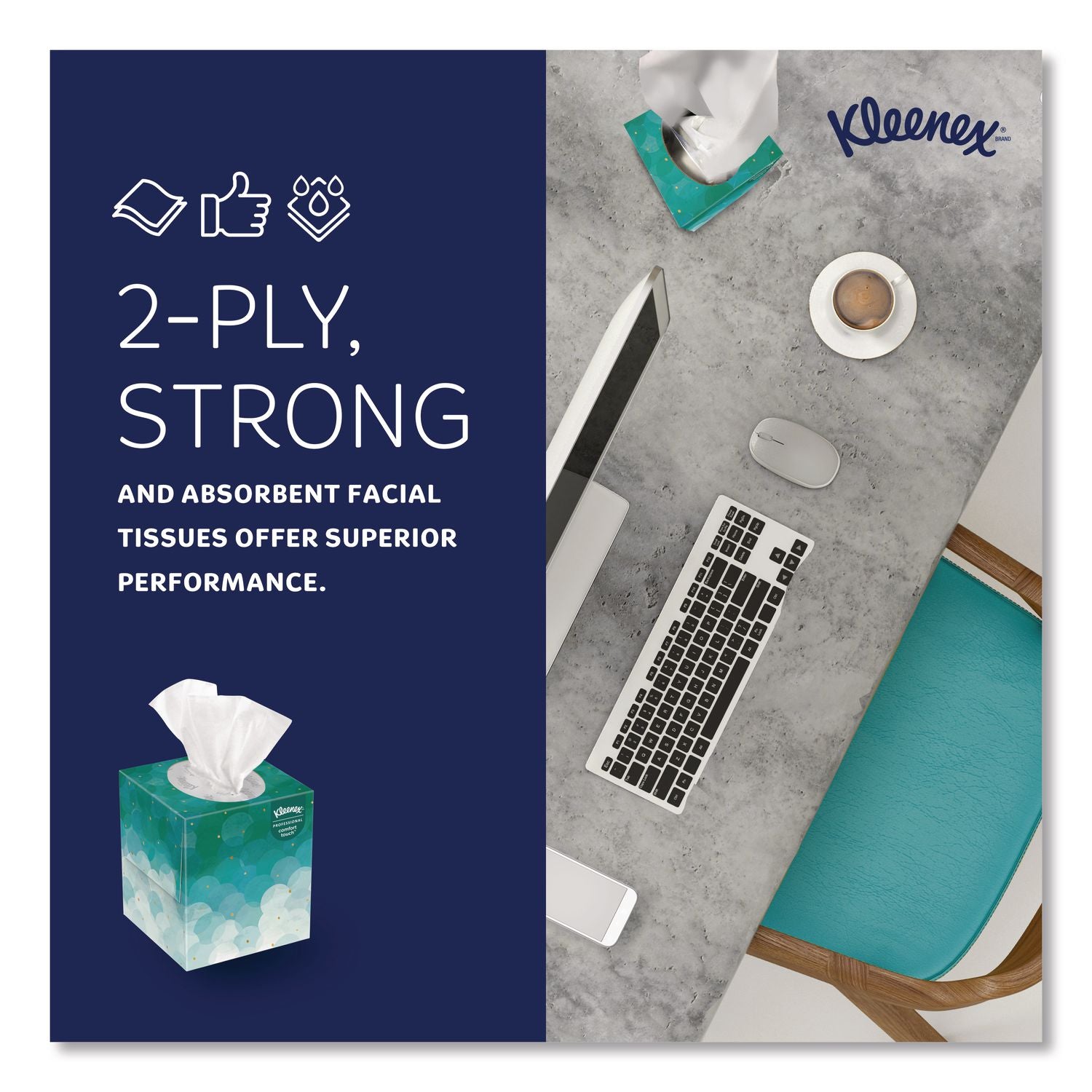 Boutique White Facial Tissue for Business, Pop-Up Box, 2-Ply, 95 Sheets/Box, 6 Boxes/Pack, 6 Packs/Carton