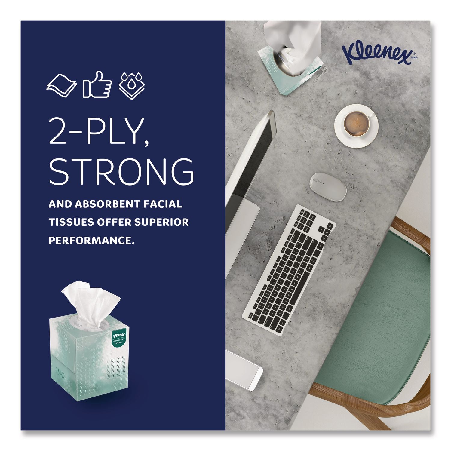 Naturals Facial Tissue for Business, BOUTIQUE POP-UP Box, 2-Ply, White, 90 Sheets/Box, 36 Boxes/Carton
