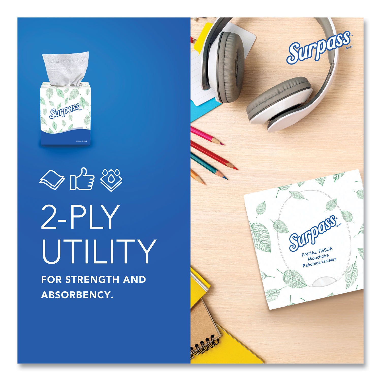 Facial Tissue for Business, 2-Ply, White, Pop-Up Box, 90/Box, 36 Boxes/Carton
