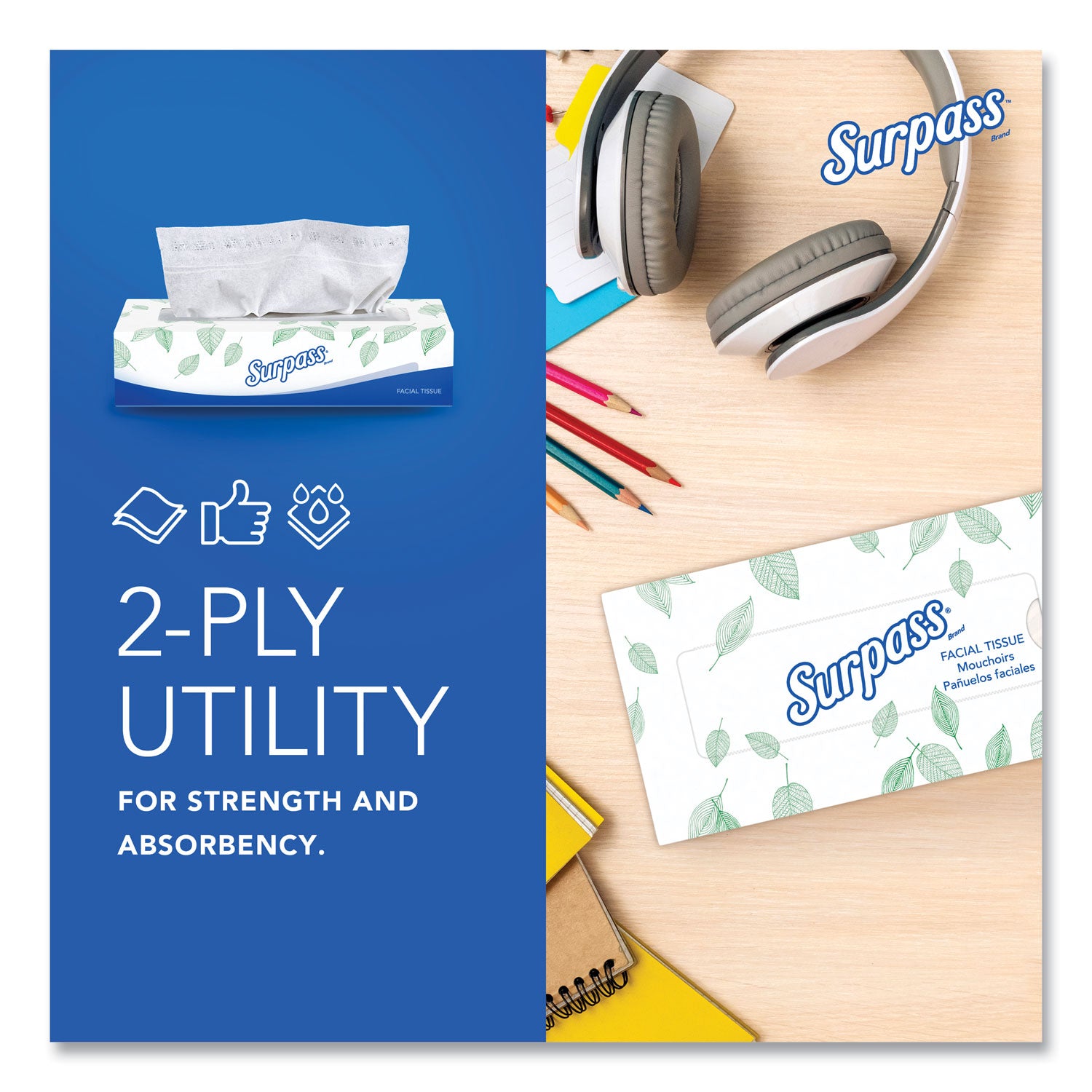 Facial Tissue for Business, 2-Ply, White, Flat Box, 100 Sheets/Box, 30 Boxes/Carton