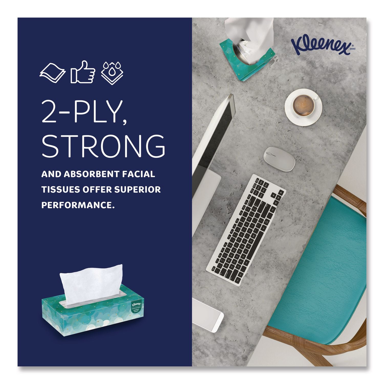 White Facial Tissue for Business, 2-Ply, White, Pop-Up Box, 100 Sheets/Box, 36 Boxes/Carton