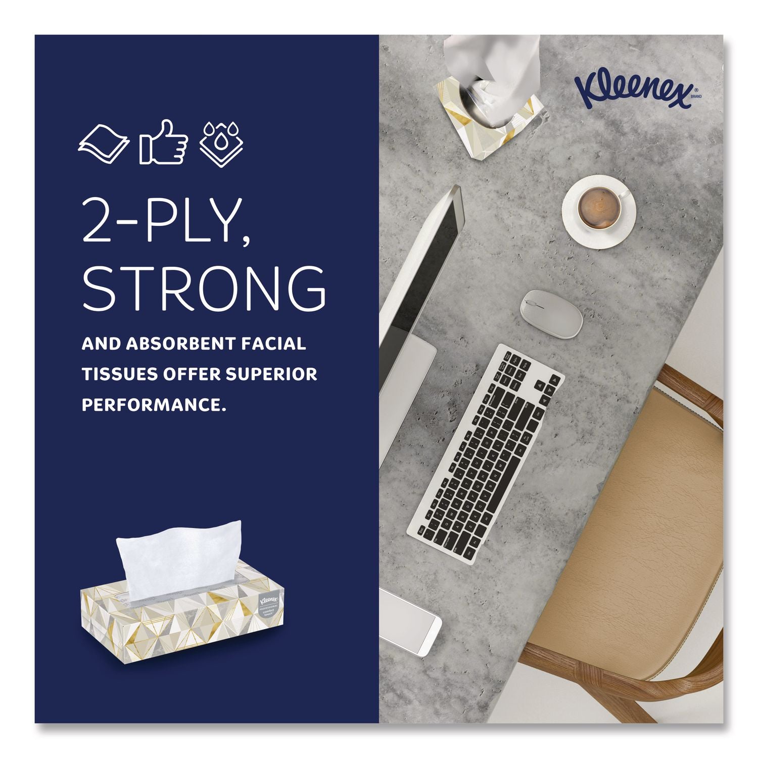 White Facial Tissue for Business, 2-Ply, White, Pop-Up Box, 125 Sheets/Box, 48 Boxes/Carton
