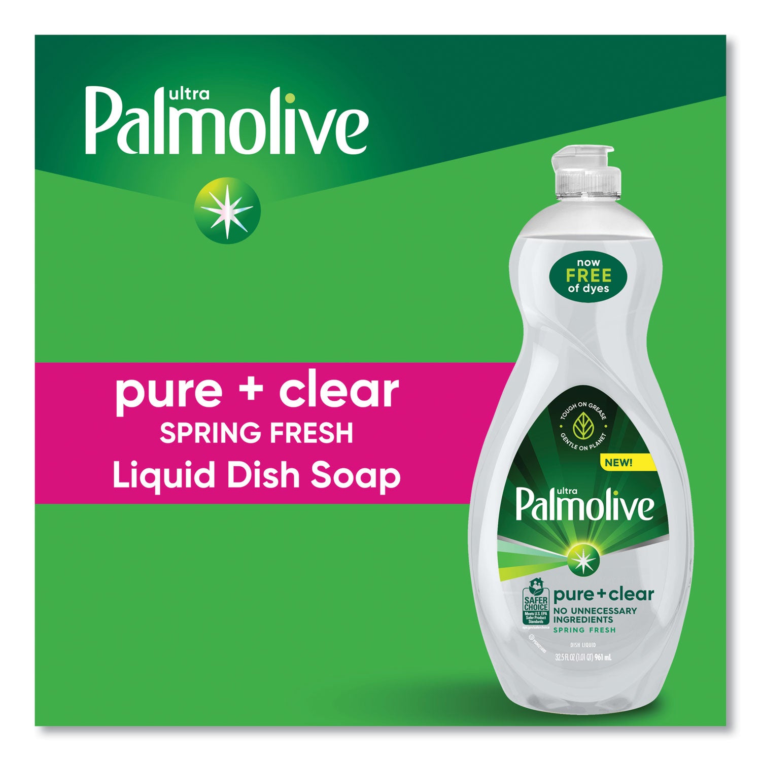 Pure + Clear Dishwashing Liquid, Unscented, 32.5 oz Bottle, 9/Carton