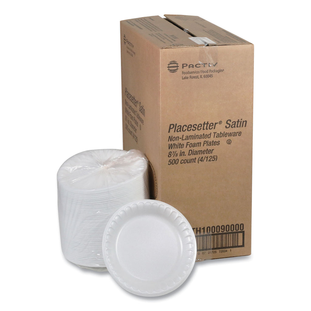 Placesetter Satin Non-Laminated Foam Dinnerware, Plate, 9" dia, White, 500/Carton