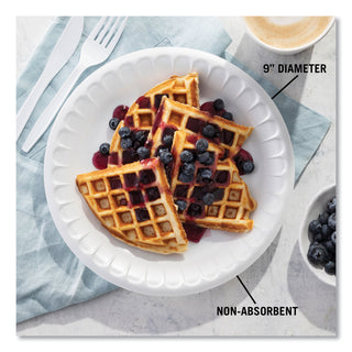 Placesetter Satin Non-Laminated Foam Dinnerware, Plate, 9" dia, White, 500/Carton