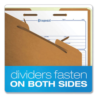 Six-Section Pressboard Classification Folders, 2" Expansion, 2 Dividers, 6 Fasteners, Letter Size, Green Exterior, 10/Box