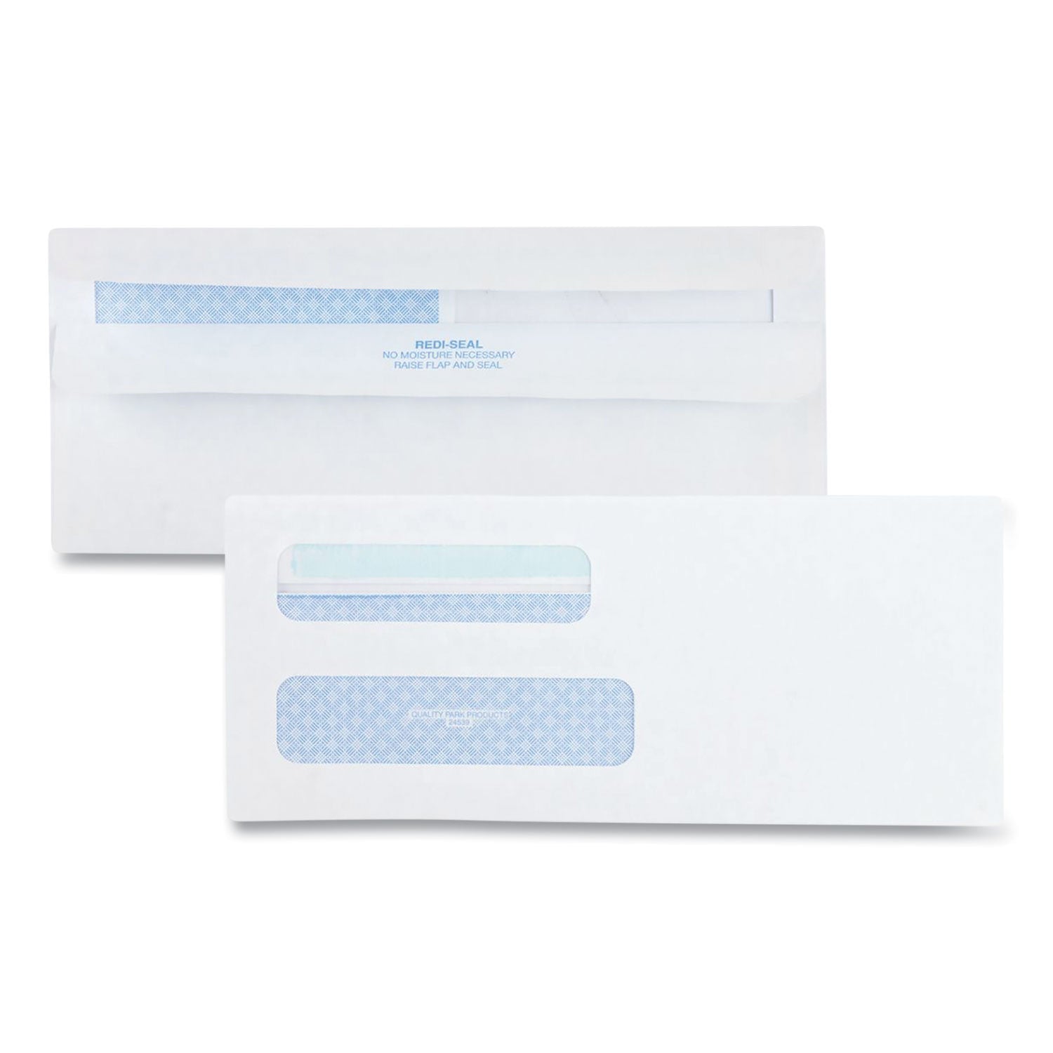 Double Window Redi-Seal Security-Tinted Envelope, #8 5/8, Commercial Flap, Redi-Seal Closure, 3.63 x 8.63, White, 500/Box - 