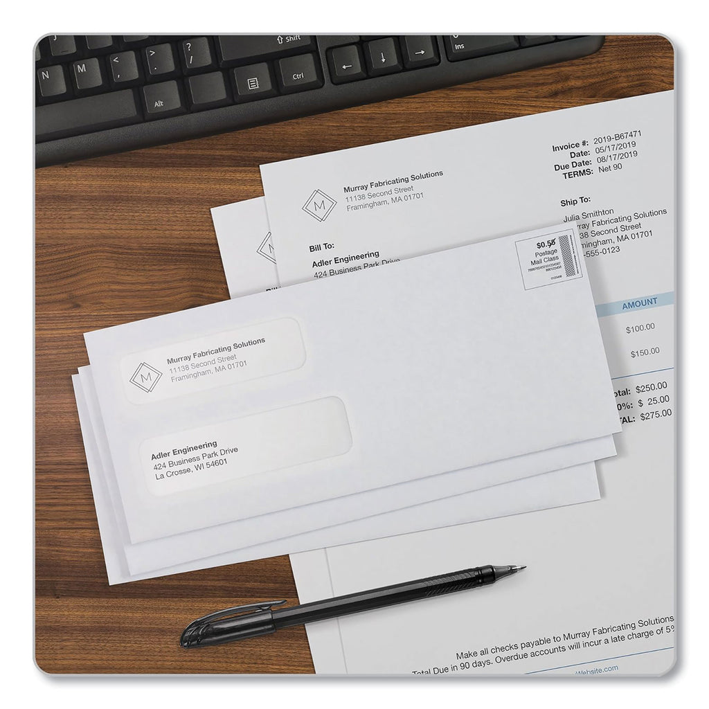 Double Window Redi-Seal Security-Tinted Envelope, #10, Commercial Flap, Redi-Seal Adhesive Closure, 4.13 x 9.5, White, 500/BX