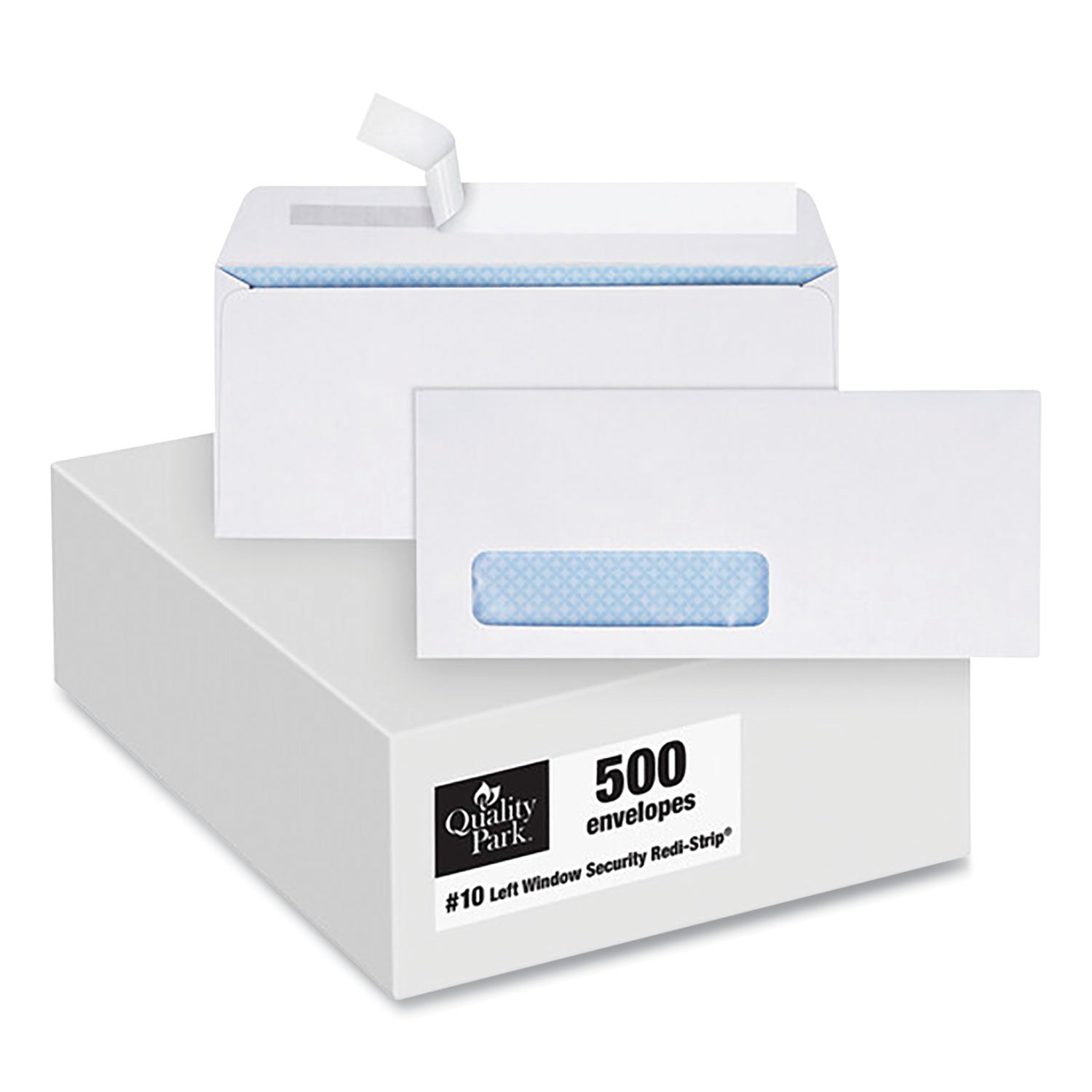 Redi-Strip Security Tinted Envelope, Address Window, #10, Commercial Flap, Redi-Strip Closure, 4.13 x 9.5, White, 500/Box - 