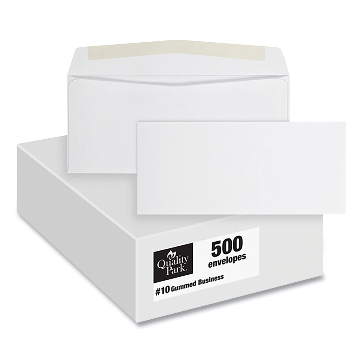 Business Envelope, #10, Commercial Flap, Side Seam, Gummed Closure, 24 lb Bond Weight Paper, 4.13 x 9.5, White, 500/Box - 