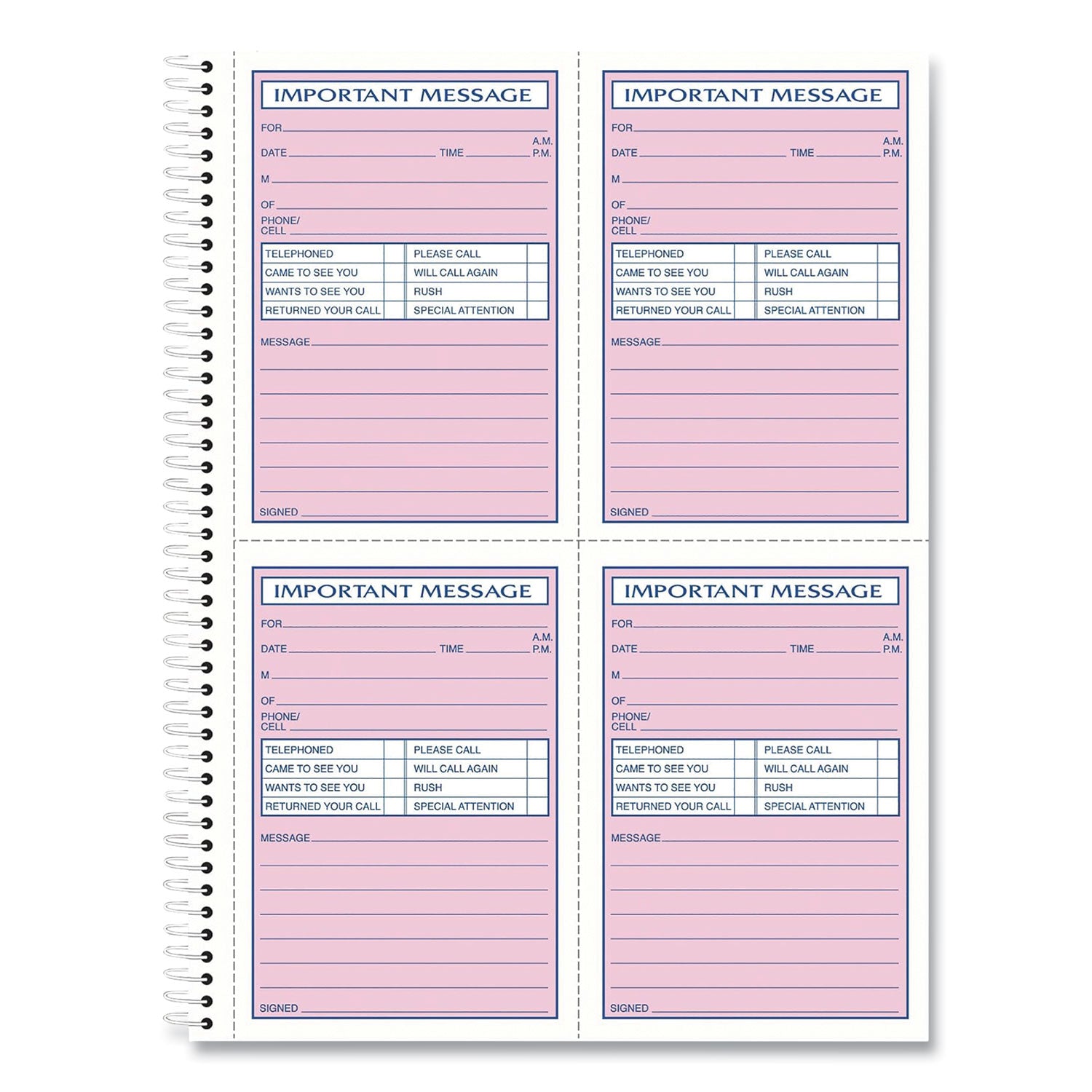 Telephone Message Book with Fax/Mobile Section, Two-Part Carbonless, 3.88 x 5.5, 4 Forms/Sheet, 400 Forms Total - 