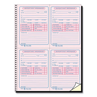 Telephone Message Book with Fax/Mobile Section, Two-Part Carbonless, 3.88 x 5.5, 4 Forms/Sheet, 400 Forms Total