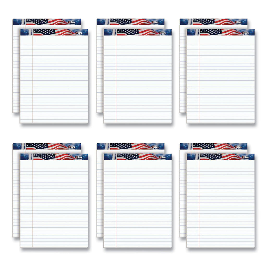 American Pride Writing Pad, Wide/Legal Rule, Red/White/Blue Headband, 50 White 8.5 x 11.75 Sheets, 12/Pack