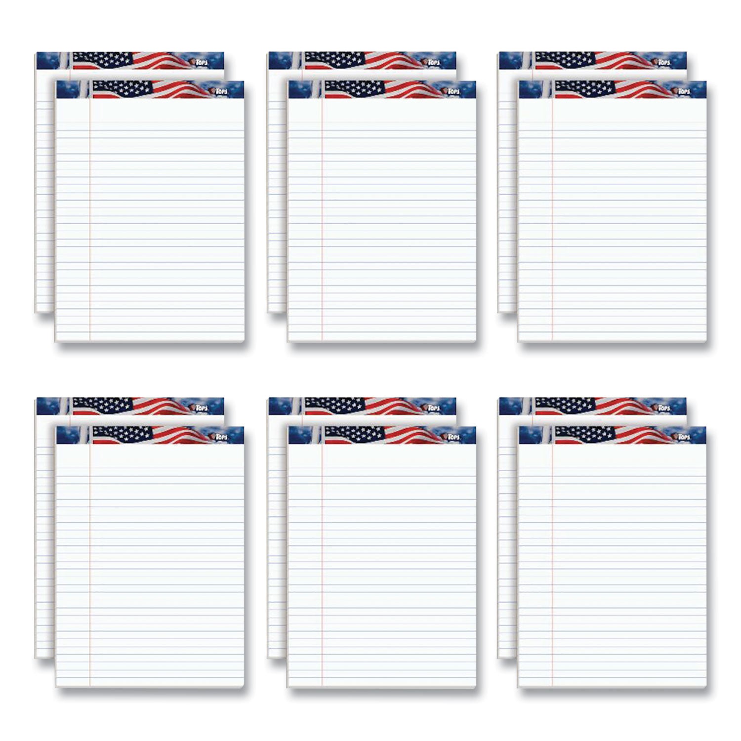 American Pride Writing Pad, Wide/Legal Rule, Red/White/Blue Headband, 50 White 8.5 x 11.75 Sheets, 12/Pack