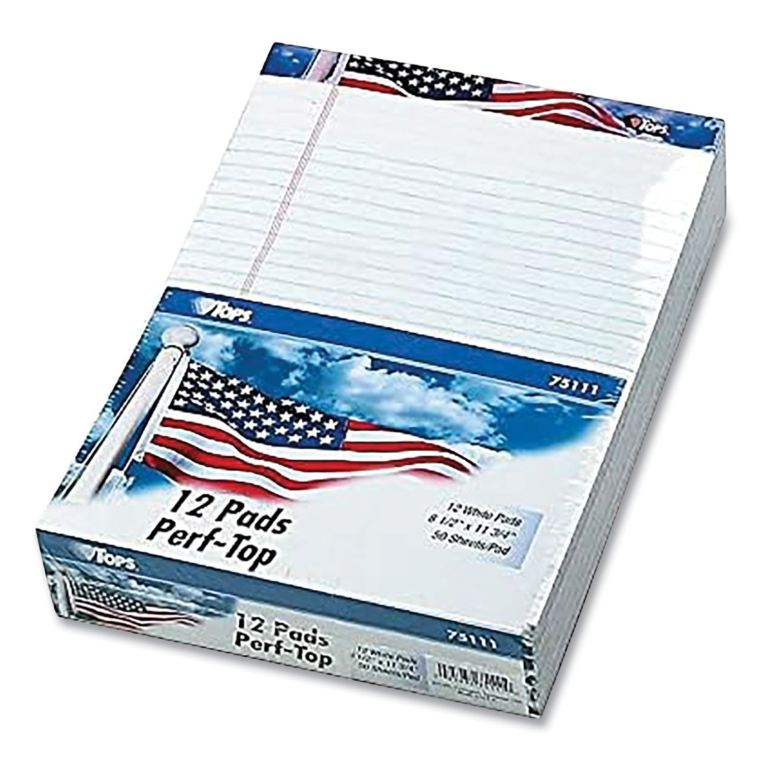 American Pride Writing Pad, Wide/Legal Rule, Red/White/Blue Headband, 50 White 8.5 x 11.75 Sheets, 12/Pack