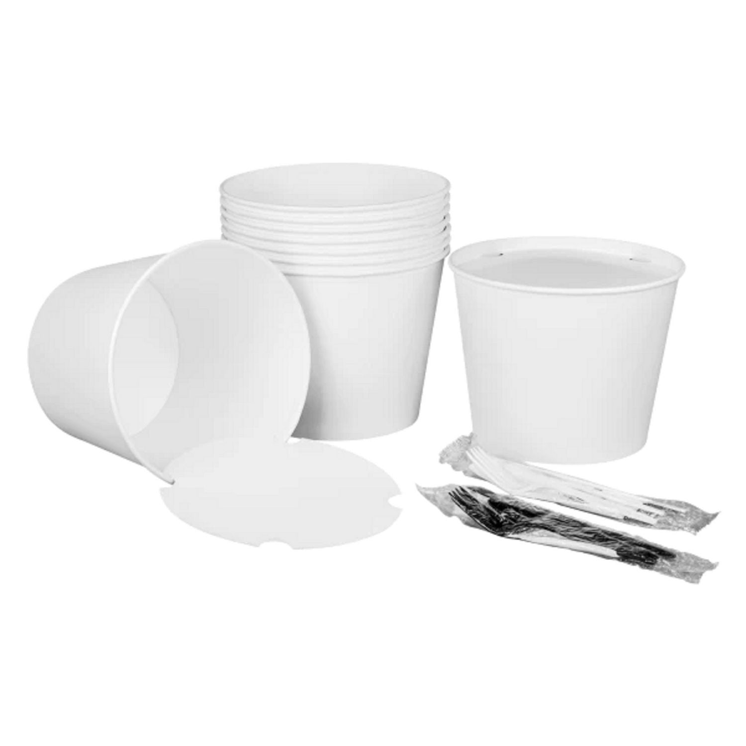 Food Bucket with Lid, 130 oz, 8.46" Dia x 6.6"h, White, Paper, 150/Carton